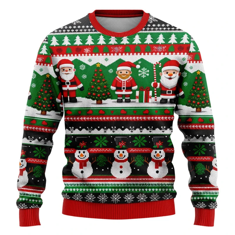 Men Women Xmas Sweatshirt 3D Christmas Snowman Santa Printed Ugly Christmas Sweater Unisex Pullover Holiday Party Jumper Tops - Matrix Studios