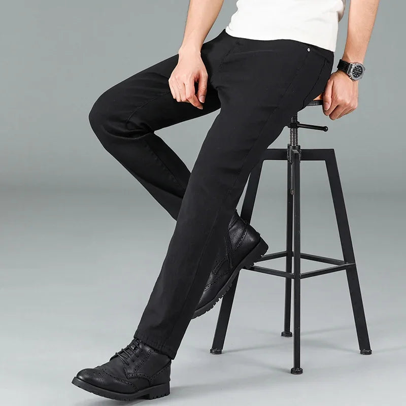 Men's Pure Black Slim Jeans Elastic Straight Pants Business Fashion Leisure Korean Vintage Skinny Small Feet Denim Pants Male - Matrix Studios