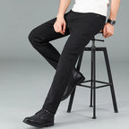 Men's Pure Black Slim Jeans Elastic Straight Pants Business Fashion Leisure Korean Vintage Skinny Small Feet Denim Pants Male - Matrix Studios