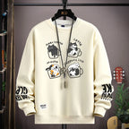 Spring Men's Sweatshirt Japan Cartoon Cats Printed Long Sleeve T-shirt Fashion Men's Clothing Khaki O Neck Harajuku Top 2024 New - Matrix Studios