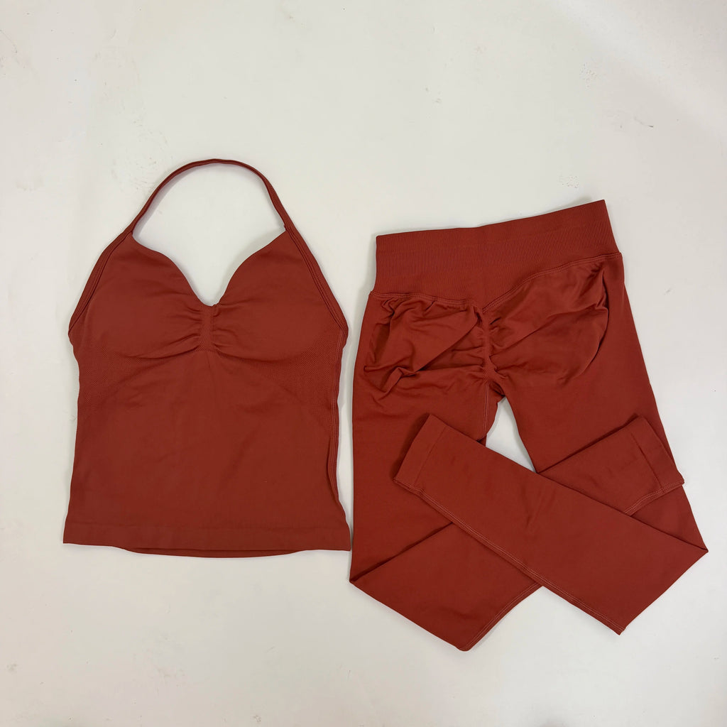 2 Pieces Set Yoga Leggings Set Women Backless Tank Tops High Waist Scrunch Gym Suit Fitness Clothes Outfit Yoga Set - Matrix-studios.com