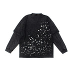 American High Street Satoshi Nakamoto Long Sleeve T Shirt Men Women Ink-blurry Retro Letter Print Double-layer Long Sleeve Top - Matrix-studios.com