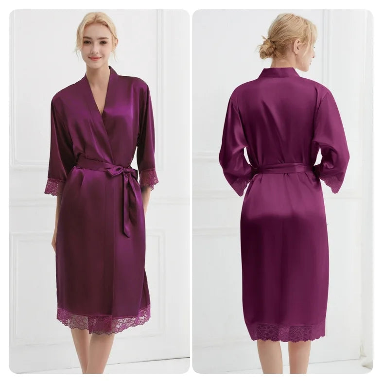 Robe Women Floral Bathrobe Kimono Robe Silk Long Wedding Bride Bridesmaid - Matrix-studios.com