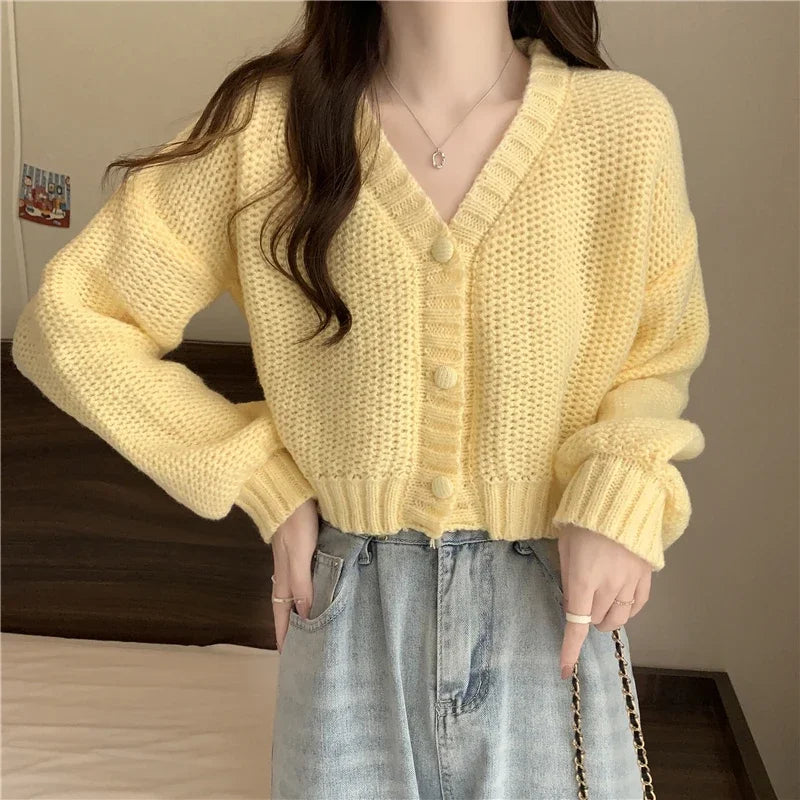 Women sweater cardigans V-neck button up casual knit sweet cardigan coat for woman 2024 Autumn Winter - Matrix Studios