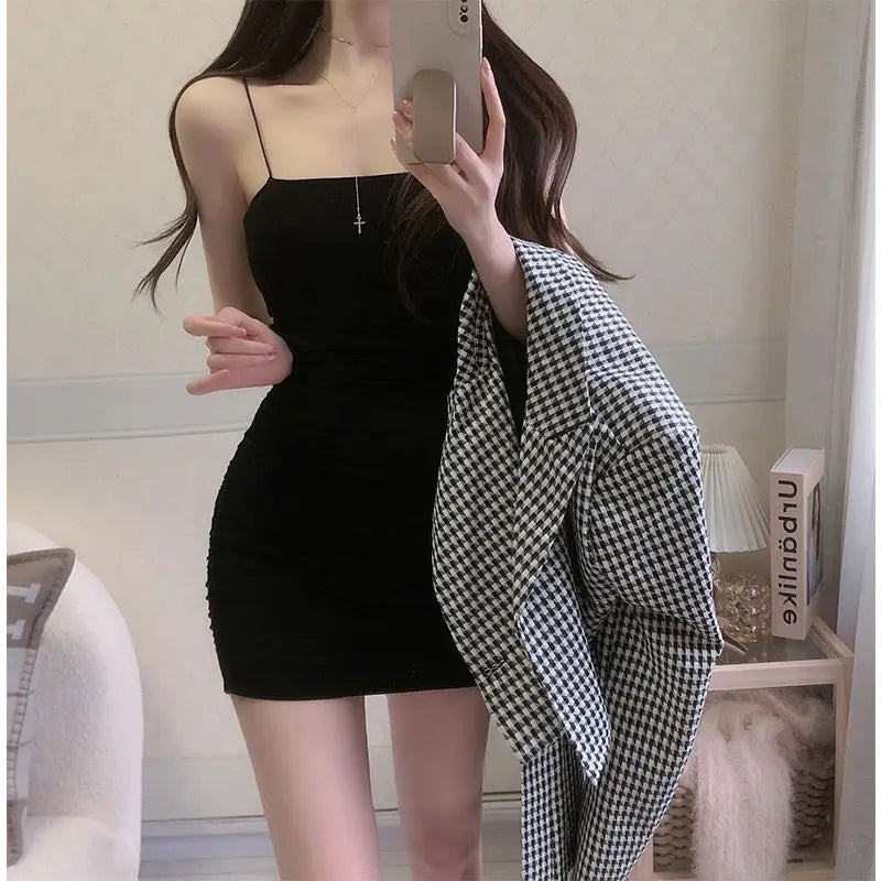 Elegant Solid Sling Sleeveless Type A Sheath Mini Short Dresses Summer New Sexy Slim Slimming Arm Covering Dresses - Matrix-studios.com