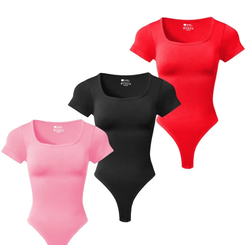Women Plus Size Square Neck Short Sleeve Bodysuit Tummy Control Body Shaper Seamless Slimming Fashion Shapewear Jumpsuit - Matrix Studios