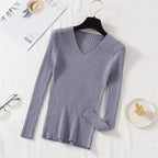 Autumn Winter Women Sweaters Casual Long Sleeve Knitted V Neck Pullover Sweater Femme Basic Solid Jersey Tops Fashion Clothes - Matrix-studios.com