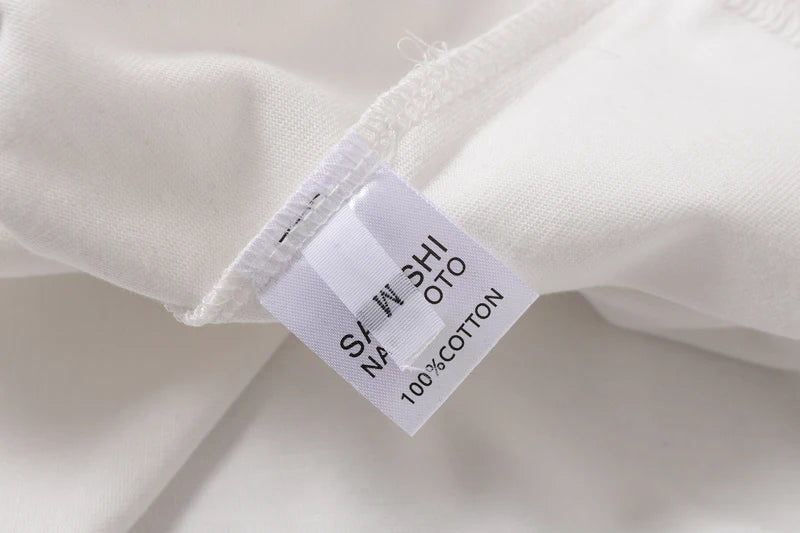 Fading Letter Print Hole SATOSHI Tshirts Breathable Cotton Round Neck Short Sleeve Summer Street Casual Tops Men Women White Tee - Matrix-studios.com