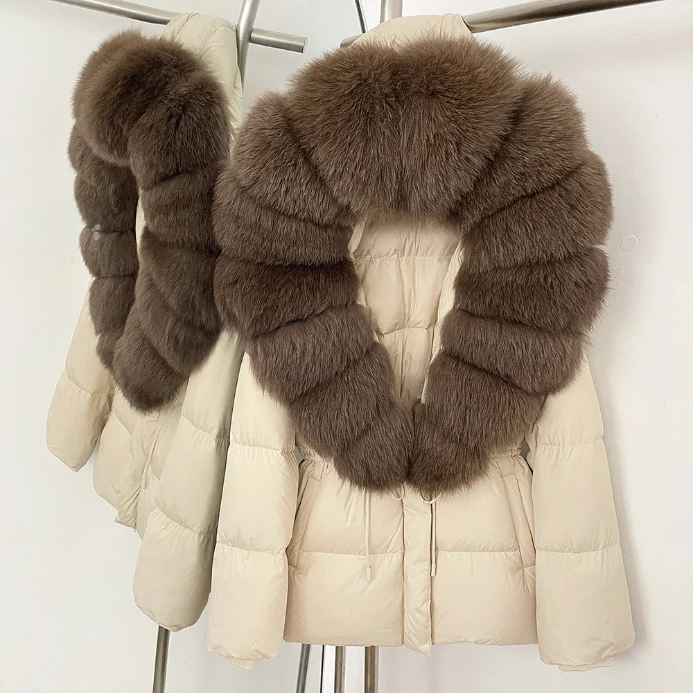 Reality Fur Jacket Real Fur Collar Duck Down Coat Female Winter Hooded Warm Fox Fur Coat Women Natural Raccoon Fur Puffer Jacket - Matrix Studios