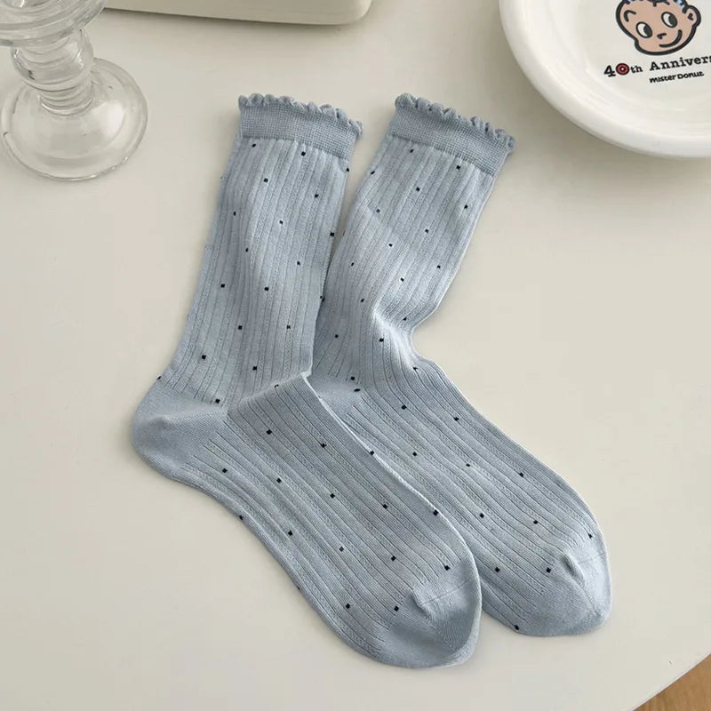 Summer Thin Polka Dot Women Socks Retro Harajuku Cotton Crew Socks Women Girl Fashion Soft Comfortable Japanese Kawaii Cute Sox - Matrix Studios
