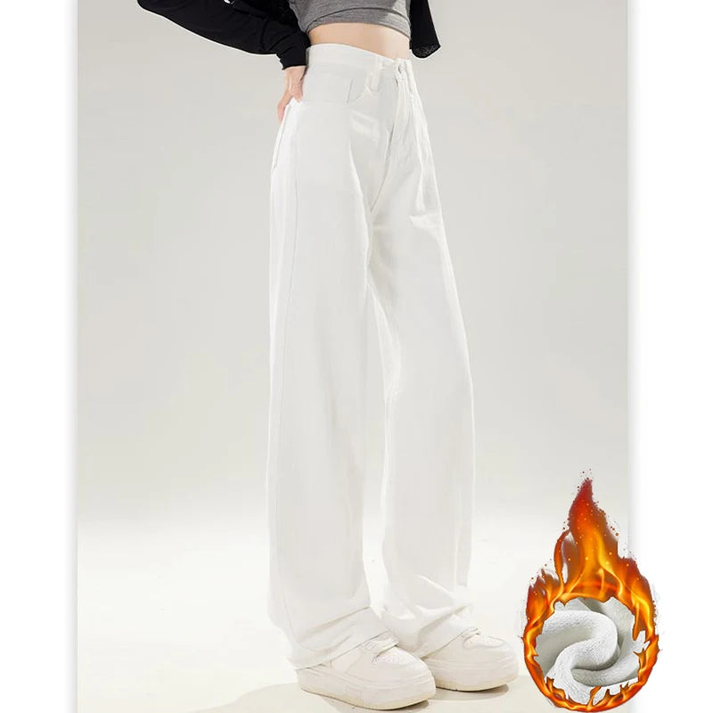 Winter Girls Thermal Fleece High Waist Jeans Lady Snow Warm Plush Denim Pants Women Classic Fashion Straight Leg Trousers - Matrix-studios.com