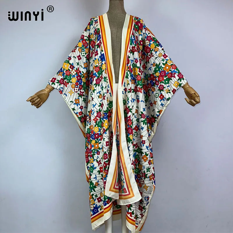 WINYI Kimono Africa Summer Boho Print Beach Outfits for Women Cover-Up Long Coat Elegant Coat Beach Outfits for Women Maxi Dress - Matrix Studios