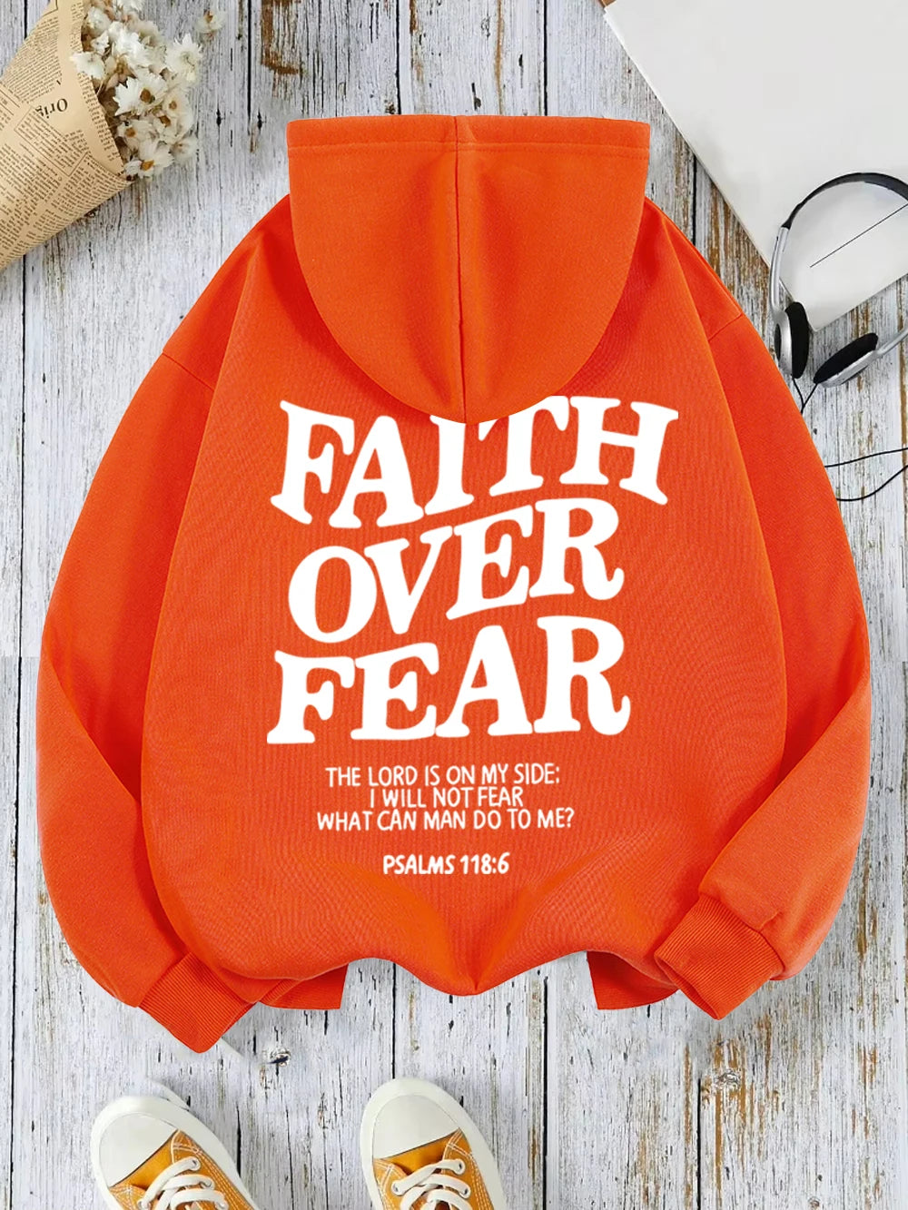 Casual Women's Hoodies Faith Over Fear Letter Printing Sweatshirts Fleece Warm Comfortable Pocket Pullovers Autumn Streetwear - Matrix Studios