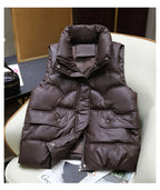 Down Cotton Vest Women 2025 New Autumn Winter Fashion Stand Collar All-Match Warm Sleeveless Waistcoat Jacket Ladies Female Tops - Matrix Studios
