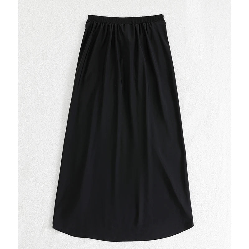Fashion Solid Beach Dress Women's Casual Elastic High Waist Slit Long Skirt Summer 2025 New Beachwear Spice Girl Bikini Cover Up - Matrix Studios