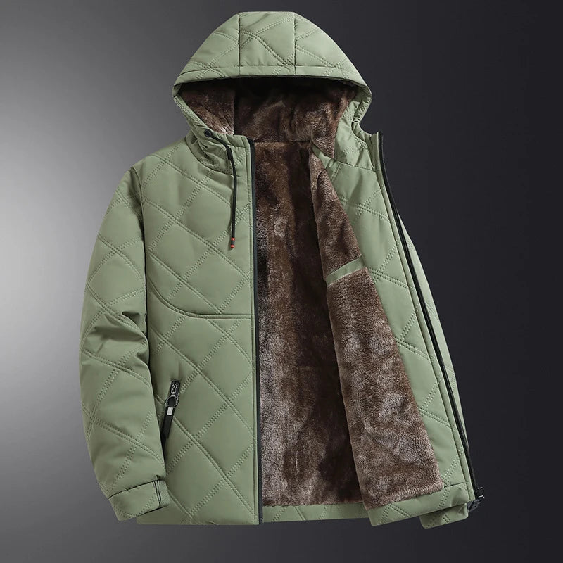 Winter Men's Fleece Warm Down Parkas Fashion Men Cotton Thick Padded Coats Men Thermal Windbreaker Hooded Overcoats Clothing - Matrix Studios