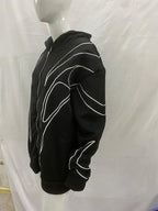 Street Retro Fashion Clothing Striped Embroidered Black Double Zipper Hoodie American Hip-hop Punk Oversized Sweatshirt Women - Matrix Studios