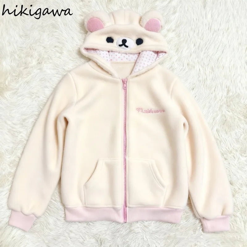 2025 Ropa Mujer Japanese Hoodies Jackets Women's Clothing Bear Ear Hooded Zipper Sweatshirts Fashion Casual Cute Hoodie Tops - Matrix Studios