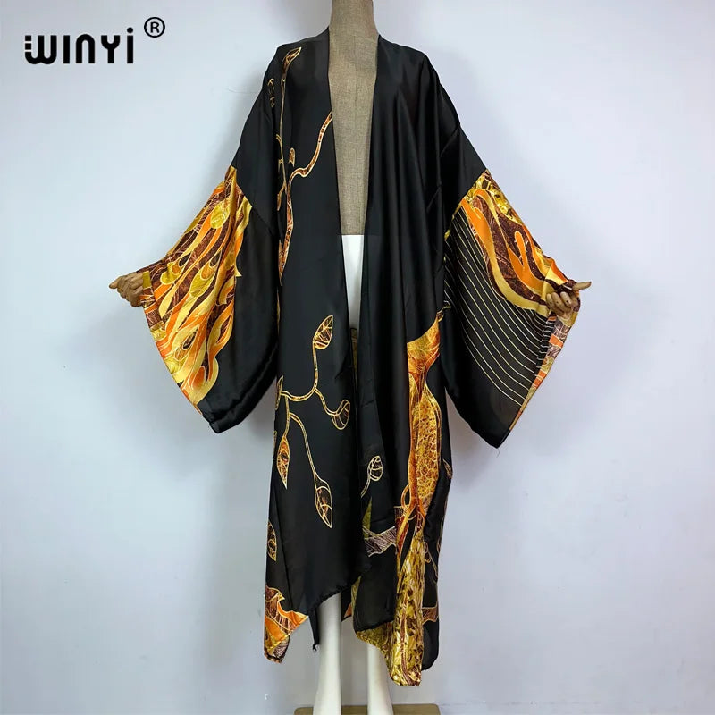 WINYI Summer New Fashion Print Women Cardigan Loose Long Dress Elegant Party Boho Maxi Beach Holiday Cover Up Kimonos Kaftan - Matrix Studios