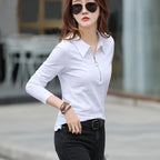 European Station Fashion Long sleeved POLO Neck Pure Cotton T-shirt Women's Spring New Slim Fit Solid Color Bottom Shirt - Matrix-studios.com