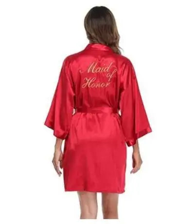 Bride Bridesmaid Wedding Robe Embroidery Kimono Bathrobe Gown Nightgown Casual Satin Short Women Sexy Nightwear Sleepwear - Matrix-studios.com