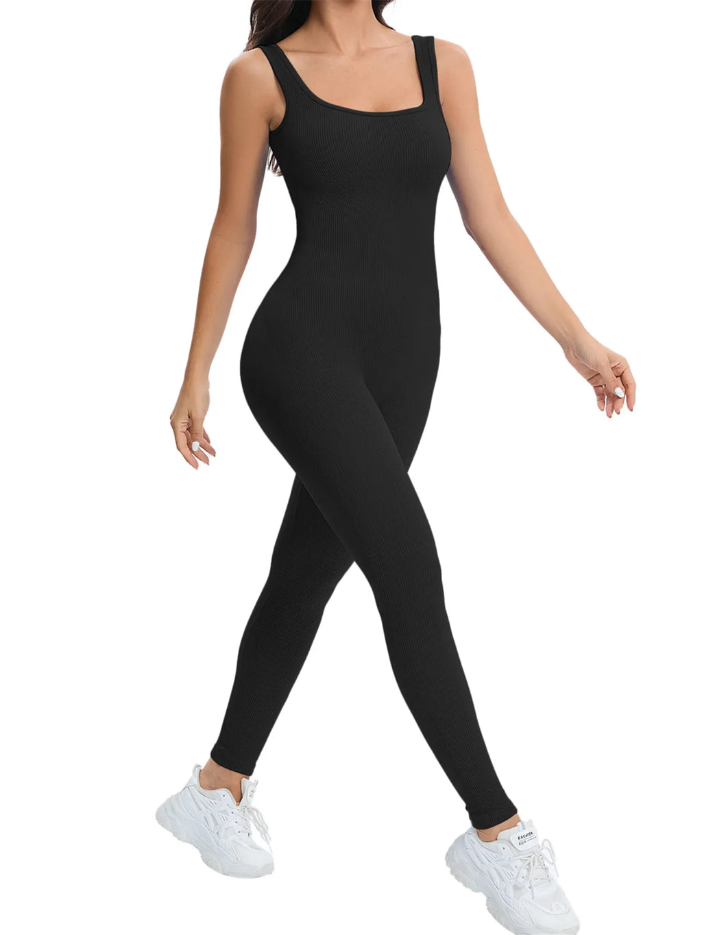 Women Workout Seamless Jumpsuit Yoga Ribbed Bodycon One Piece Tank Top Leggings Romper - Matrix Studios