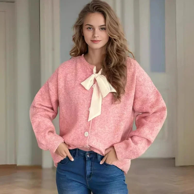 2024 New Bow Tie Tied Sweater Women Sweet Lovely Commuter Knitted Cardigan Female Fashionable Casual Trend Sweaters Coat - Matrix Studios