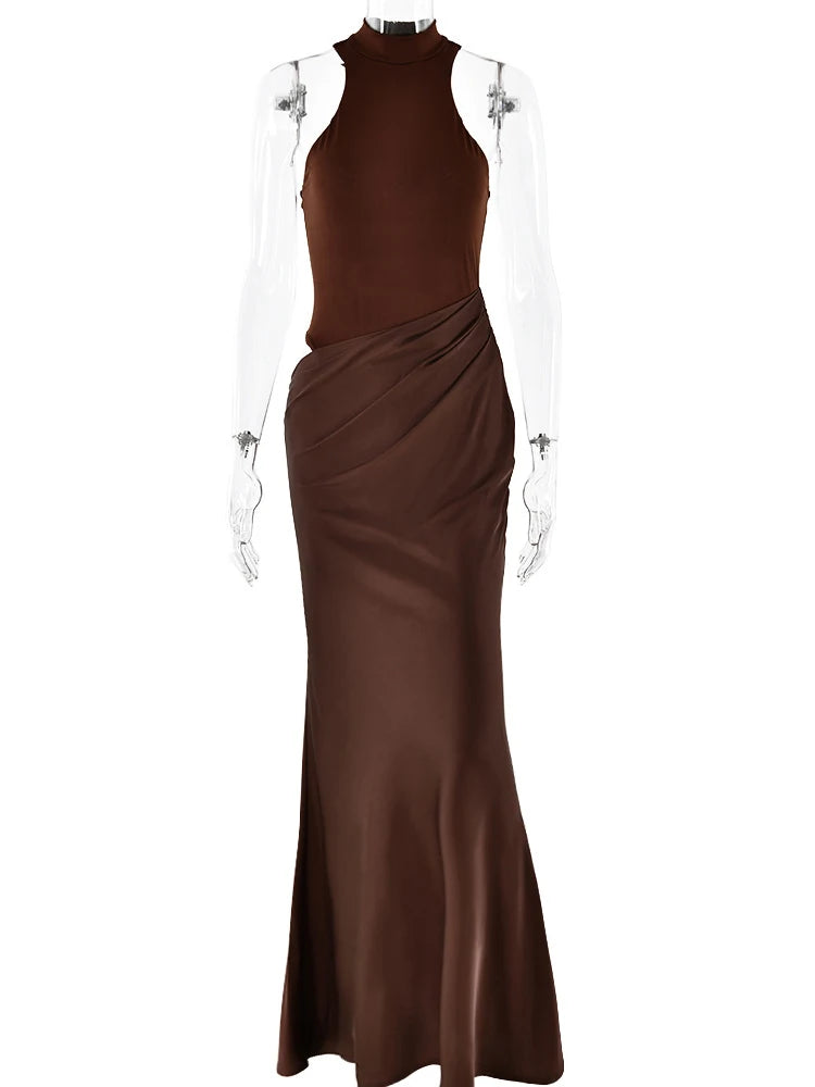 JULISSA MO Satin Sexy Hollow Out Women Maxi Dress Black Sleeveless High Waist Dress Female Autumn Skinny Elegant Party Clubwear - Matrix-studios.com