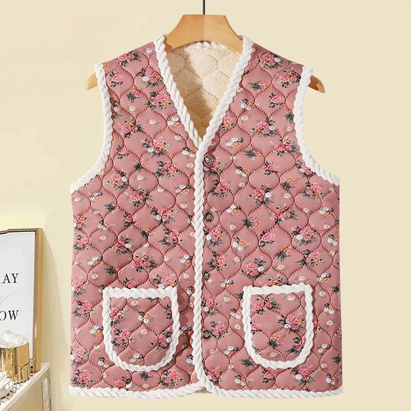 2025 New Winter Floral Kimchi Vest Quilted Vest Women's Ethnic Style Printing Thermal Vest - Matrix Studios