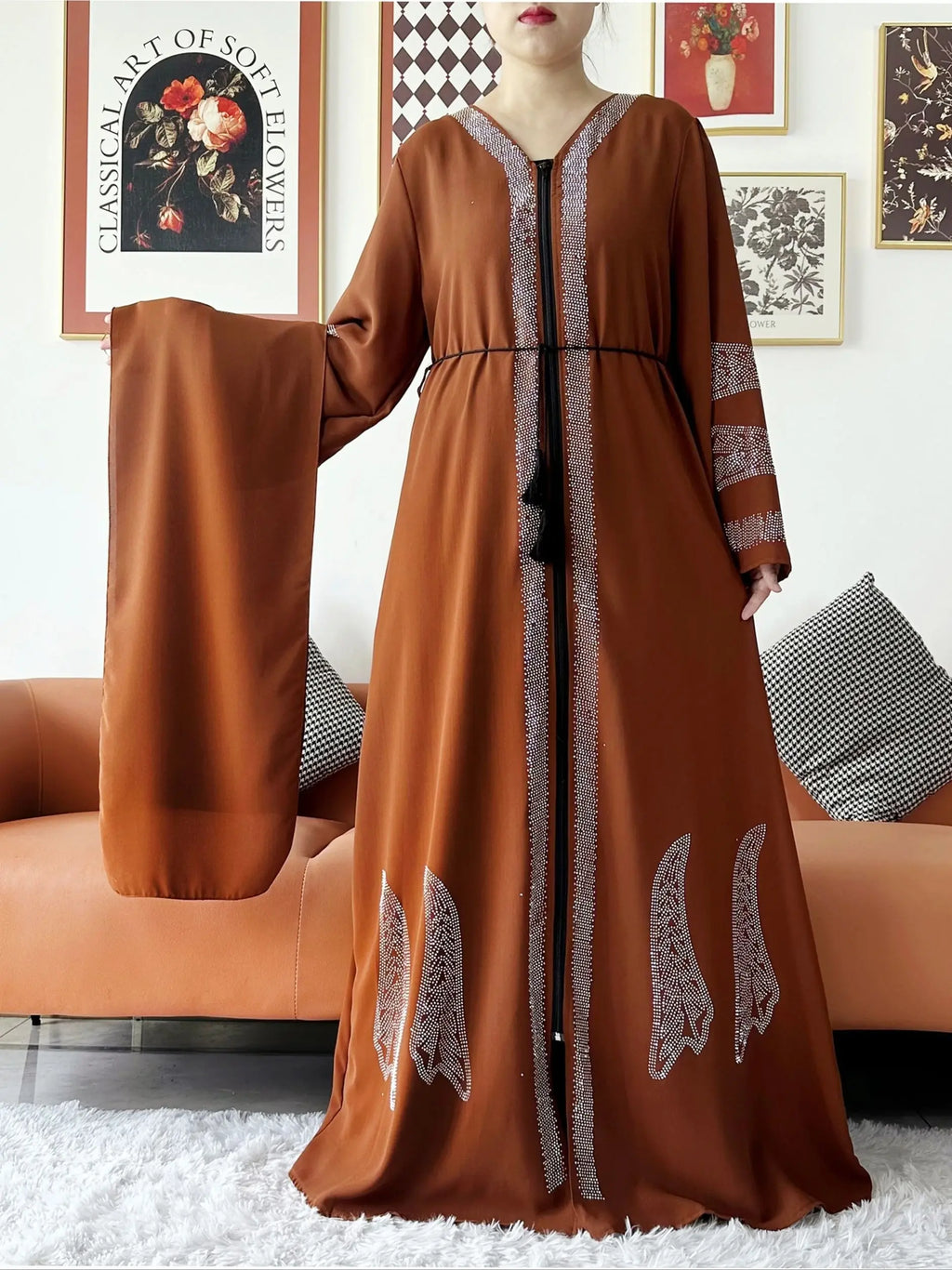 New Women Elegant Dress Chiffon Open Abaya with Zipper Muslim Women Dress Islamic Clothing Cardigan Abaya Women Muslim Dress - Matrix-studios.com