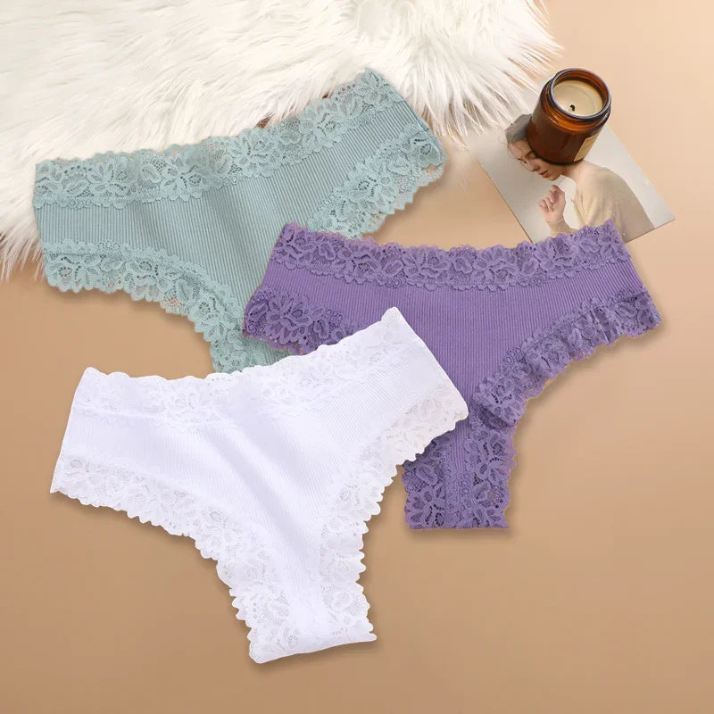 3Pcs/set Women Cotton Lace Panties Floral Intimate Underwear Trendy Patchwork Lace Briefs Female Soft Underpants Lingerie S-XL - Matrix Studios