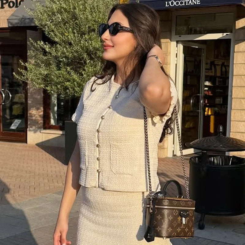 HXAO Crop Knit Cardigan For Women Summer Knitwear 2025 Women's Sweater Pink Off White O-Neck Short Sleeve Bolero Cardigan Woman - Matrix Studios