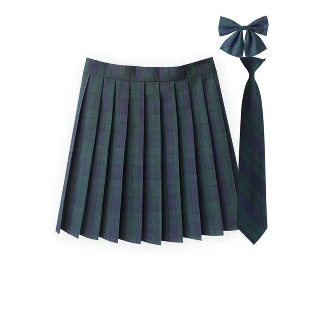 Women Summer Plaid Pleated Skirt With Necktie Bowtie Korean Jk Skirt Uniform Japanese School Preppy A Line Mini Skirts - Matrix-studios.com