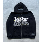 Zipper hooded sweatshirt with retro American letters suitable for men and women wearing Y2K jacket autumn/winter cardigan - Matrix Studios