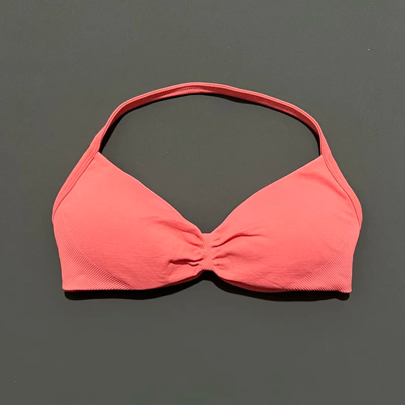 HISTELLO Impact Strappy Bra Women High Support Push up Gym Top Seamless Padded Sports Bra Scrunch Halter Workout Yoga Underwear - Matrix Studios