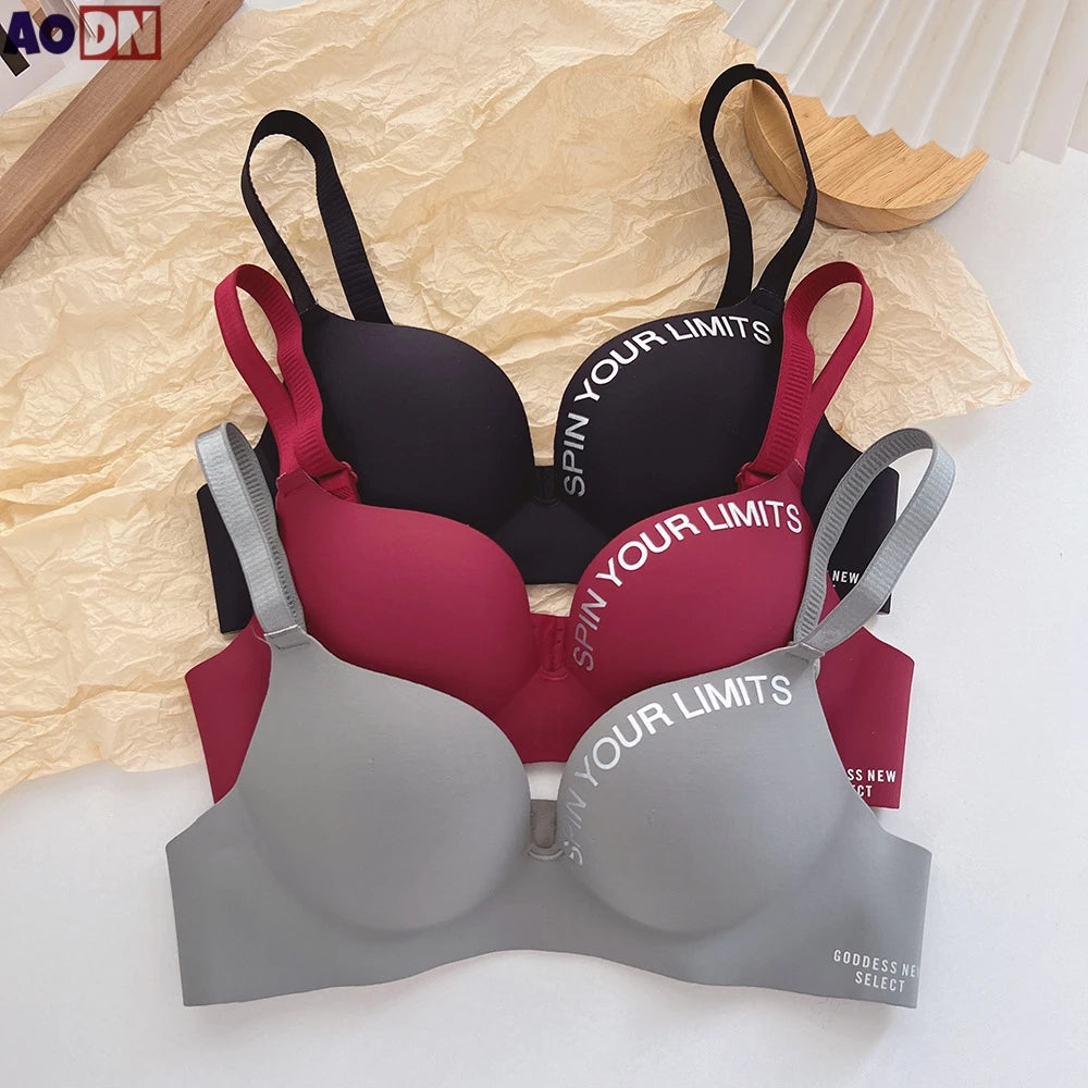 Simplicity Letters Printed Bra Sexy Deep V Thin Women's Lingerie Seamless Cup Surface Bralette No steel rings gather Brassiere 2027 - Matrix Studios