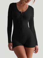 Hugcitar Spring Ribbed Solid Square Collar Long Sleeve Buttons Sexy Bodycon Skinny Playsuit Women Casual Romper Streetwear Sport - Matrix Studios
