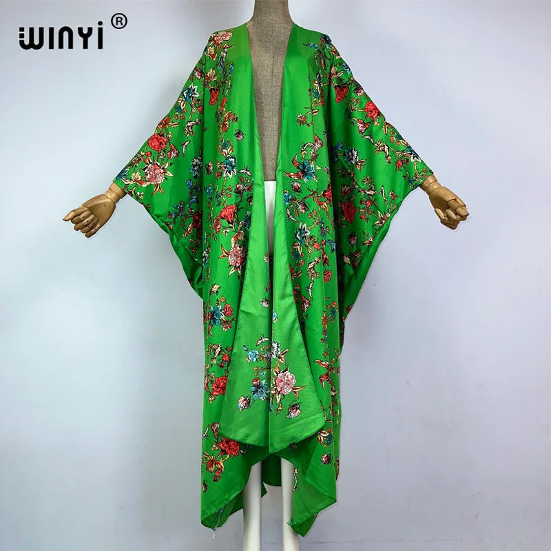 WINYI Kimono Africa Summer Boho Print Beach Outfits for Women Cover-Up Long Coat Elegant Coat Beach Outfits for Women Maxi Dress - Matrix Studios