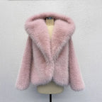 2026 Autumn Winter Women Faux Fur Short Coats Solid Hooded Jackets Long Sleeves Covered Button Thick Office Lady OVERCOAT - Matrix Studios