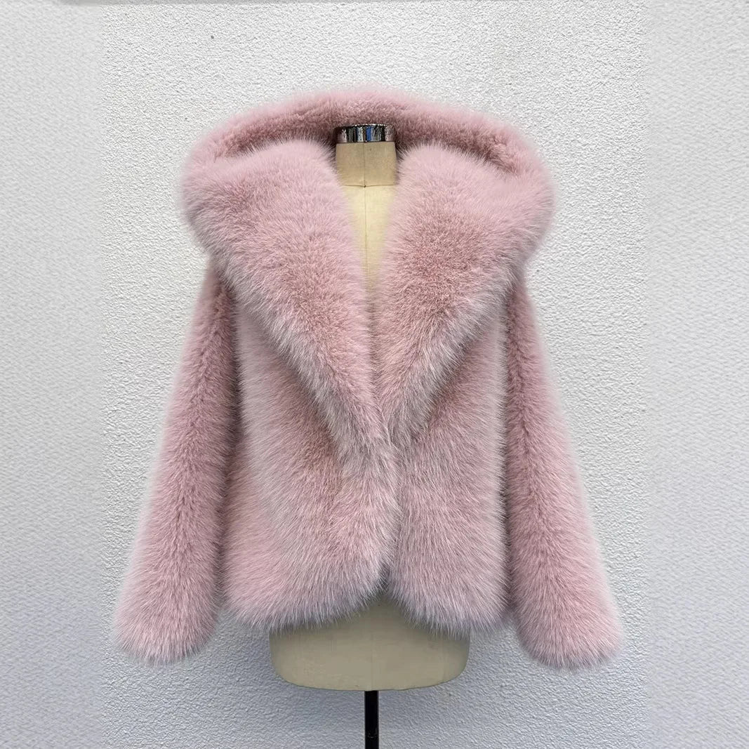 2026 Autumn Winter Women Faux Fur Short Coats Solid Hooded Jackets Long Sleeves Covered Button Thick Office Lady OVERCOAT - Matrix Studios