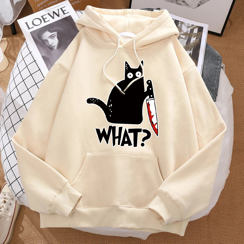 What Cute Little Black Cat Holding A Knife Men Hoodie Street Fleece Hoody Hipster Autumn Sweatshirt Hip Hop Clothing Woman - Matrix Studios