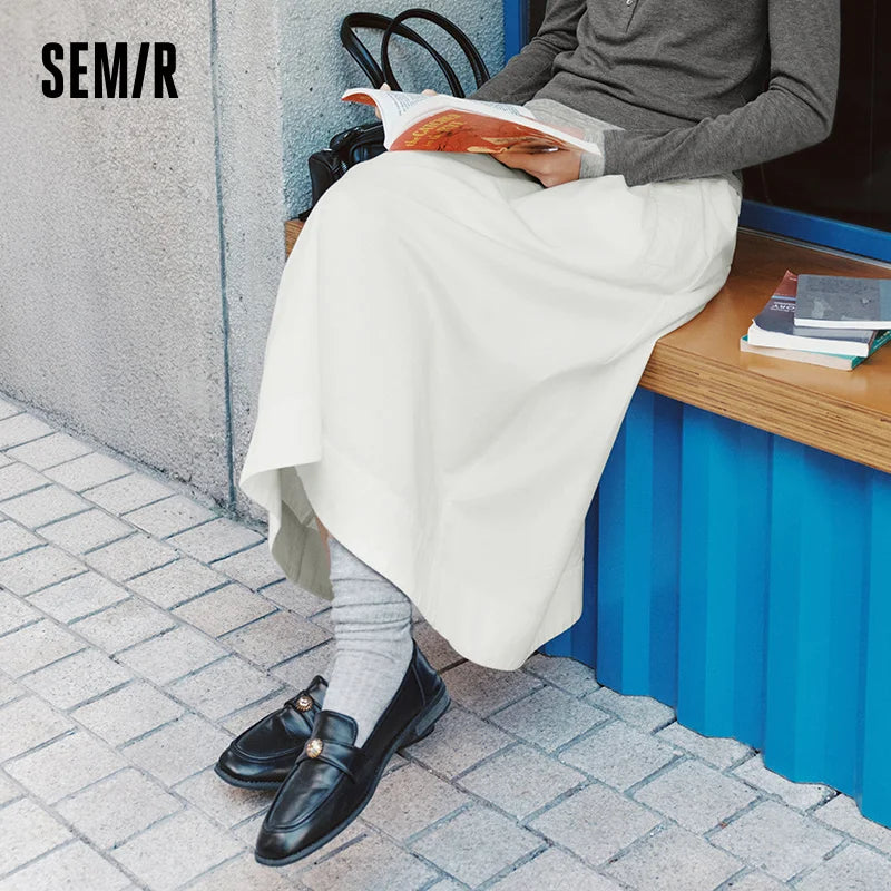 Semir Skirt Women 2025 New Spring Elastic Waist Solid Color Versatile Spring New Version Hip-covering A-line Umbrella Skirt - Matrix-studios.com