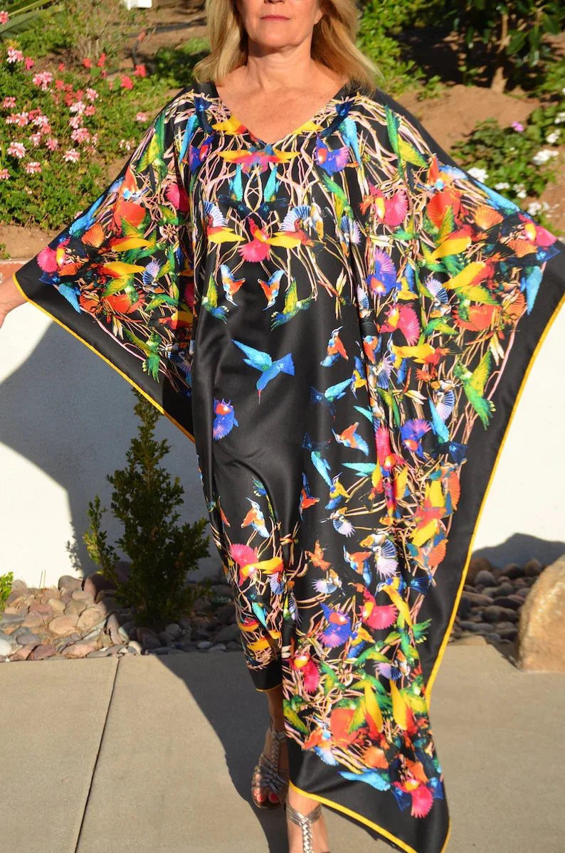 Beach Dresses Bird Bohemian Kaftans for Women 2025 New Loose Bikini Cover Ups Maxi Robe Elegant Bathing Suits - Matrix Studios