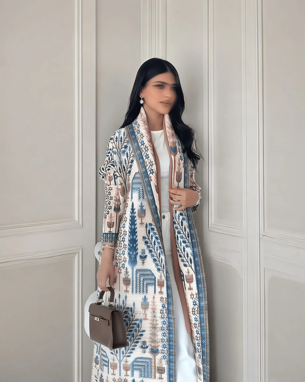 Fold Elegant Vintage Print Open Front  Miyake Abaya, Lightweight Flowy Loose Fit Women's Modest Fashion Long Kimono Cardigan - Matrix-studios.com