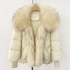 OFTBUY New Winter Large Real Fox Raccoon Fur Puffer Coat Women Oversized Feather Down Parka Knit Sleeve Duck Down Jacket Female - Matrix Studios
