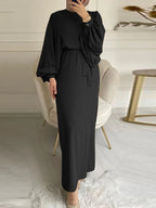 Autumn Puff Sleeve Morocco Muslim Dress Women Abaya Kaftans Casual Evening Dresses Woman Turkey Islam Long Robe Femme Vestidos - Matrix-studios.com