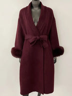 OFTBUY Oversize Loose Autumn Winter Women Coat Real Natural Fox Fur V-neck Woolen Blends Jacket Thick Warm Casual New Overwears - Matrix Studios