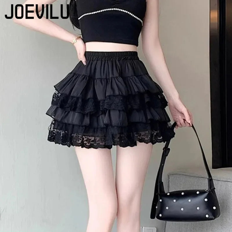 Gothic Lace Tutu Skirt Elastic Sexy Lace Mini Tulle Skirts Party Club Dancer Wear Black Bottoms High Street Y2k Women Clothing - Matrix-studios.com