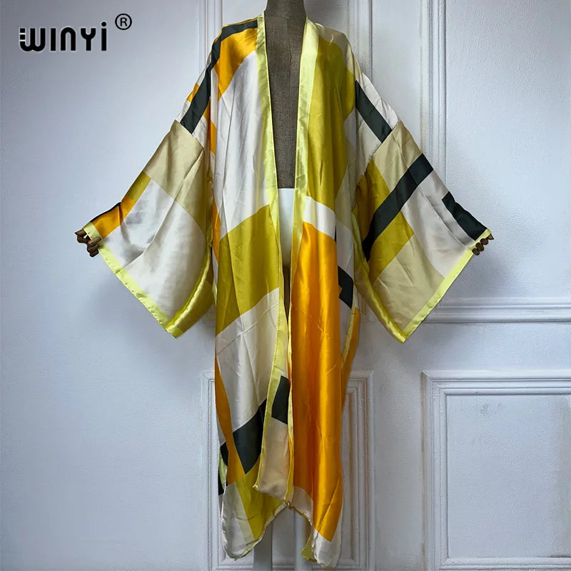 WINYI New Kimono Africa Print Dress Beach Wear Elegant Cardigan Sexy Holiday Beach Outfits for Women Vestidos Swimwear - Matrix Studios