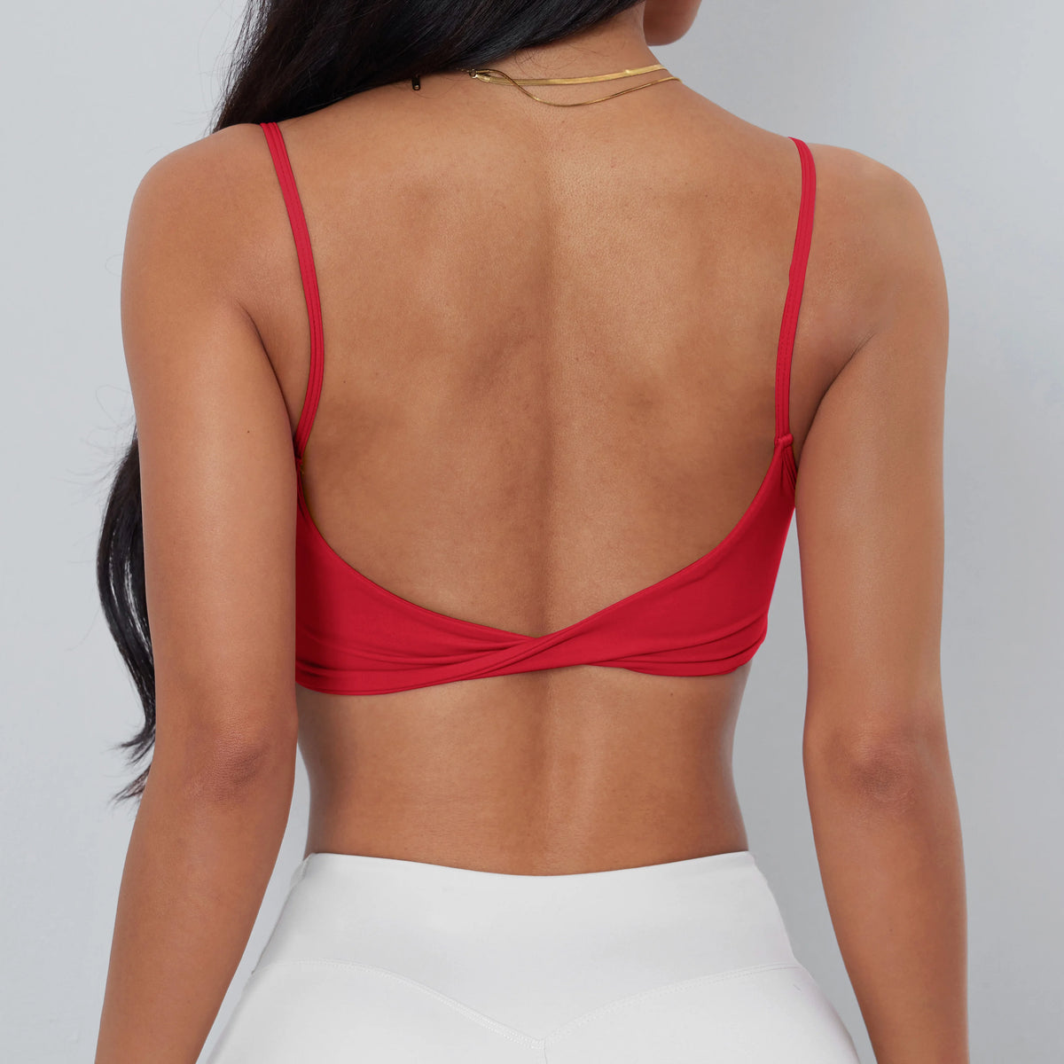 Anfilia Women Sports Bra Spaghetti Straps Backless Gym Bra High Elastic Square Neck Removable Padding Workout Top - Matrix Studios
